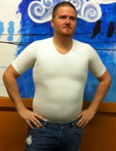 picture of fat guy in small shirt